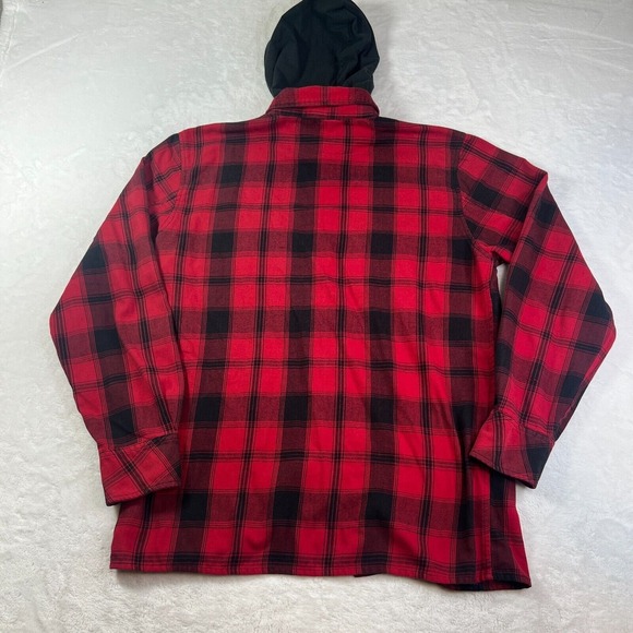 Hart Huntington Red And Black Plaid Large Snap Button Hoodie Y2k Skater Grunge - Picture 11 of 13